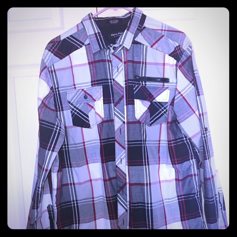 Dress shirt plaid double chest pocket